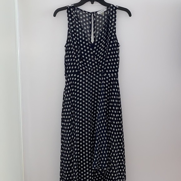Calvin Klein Dot V-neck Sleeveless Wrap High-Low Maxi Dress - Picture 3 of 5